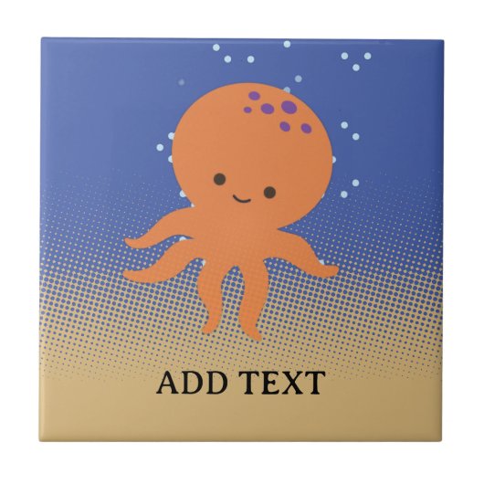 Leuke Octopus Cartoon Aangepaste Naam Tegeltje (Voorkant)