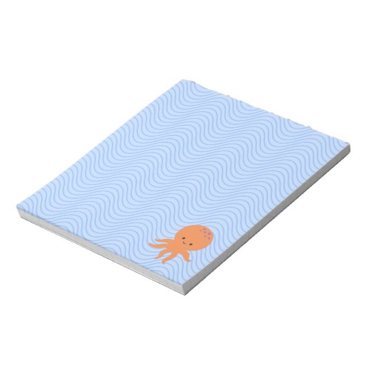 Leuke Octopus Cartoon Blauwe Waves Custom Notitieblok (Gedraaid)
