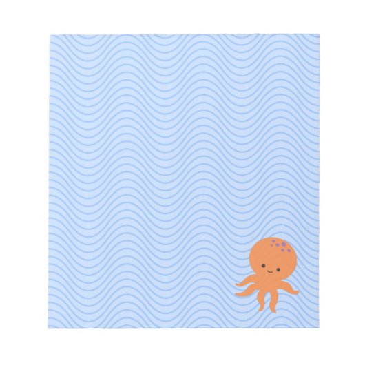Leuke Octopus Cartoon Blauwe Waves Custom Notitieblok (Voorkant)