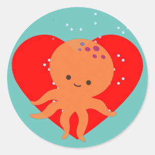 Leuke octopus Cartoon rood hart Ronde Sticker