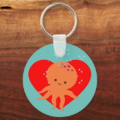 Leuke octopus Cartoon rood hart Sleutelhanger (Voorkant)