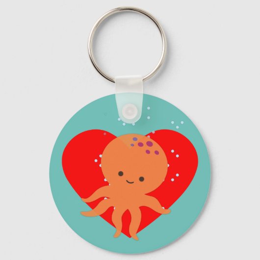 Leuke octopus Cartoon rood hart Sleutelhanger (Achterkant)