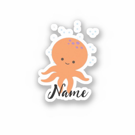 Leuke Octopus Cartoon Voeg naam toe Sticker (Voorkant)
