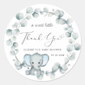 Leuke Olifant Baby Jongen Douche Dank u Ronde Sticker (Voorkant)