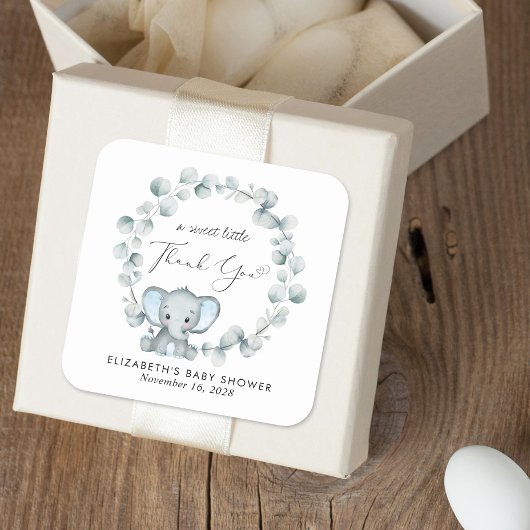 Leuke Olifant Baby Jongen Douche Dank u Vierkante Sticker