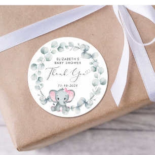 Leuke Olifant Baby Meisje Douche Dank u Ronde Sticker