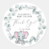 Leuke Olifant Baby Meisje Douche Dank u Ronde Sticker (Voorkant)