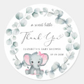 Leuke Olifant Baby Meisje Douche Dank u Ronde Sticker (Voorkant)