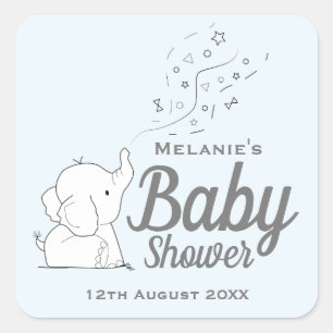 Leuke Olifant en Confetti Blue Baby shower Vierkante Sticker