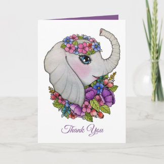 Leuke olifant en wilde bloemen in de Waterverf Kaart