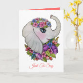 Leuke Olifant en Wilde Bloemen in Waterverf Kaart (Gele Bloem)