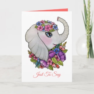 Leuke Olifant en Wilde Bloemen in Waterverf Kaart