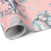 Leuke olifant print op roze achtergrond cadeaupapier (Rol Hoek)