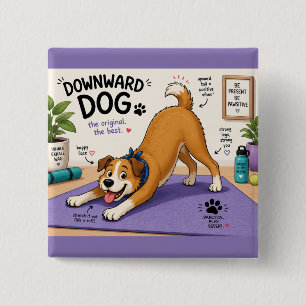 Leuke omlaag-hond ontwerp vierkante button 5,1 cm