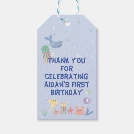 Leuke onderwater wereld eerste verjaardag cadeaulabel (Voorkant)