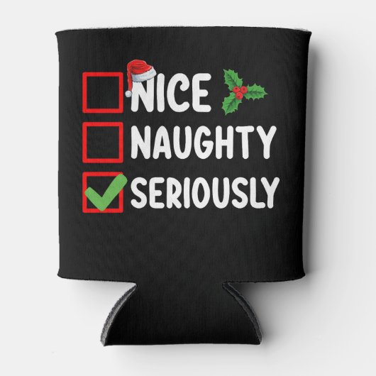 Leuke Ondeugend Serieus Kerstman Kerstlijst Blikjeskoeler (Voorkant)