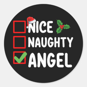 Leuke ondeugende engel kerstlijst vakantie familie ronde sticker