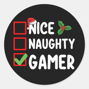 Leuke Ondeugende Gamer Kerstlijst Gaming Santa Ronde Sticker