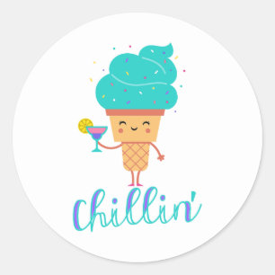 Leuke Ontspannen Zomer Turquoise Ijs Koel Feestje Ronde Sticker