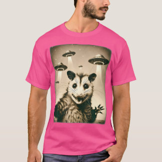 Leuke Opossum Selfie met UFO Alien Humor Hilariou T-shirt