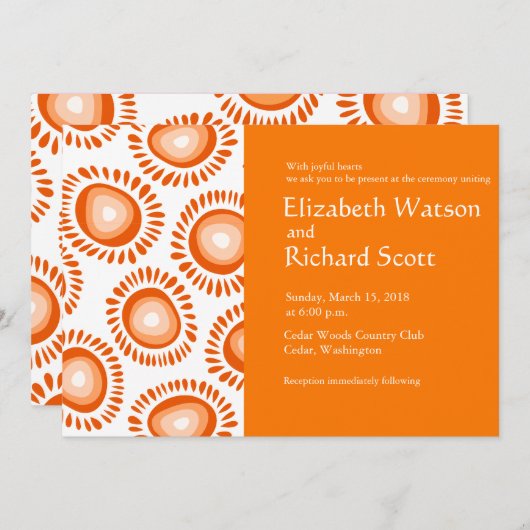 Leuke oranje funky bloemen huwelijksuitnodiging kaart (Voorkant / Achterkant)