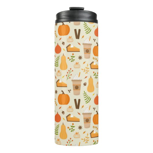 Leuke Oranje Herfst Patroon Thermosbeker (Voorkant)
