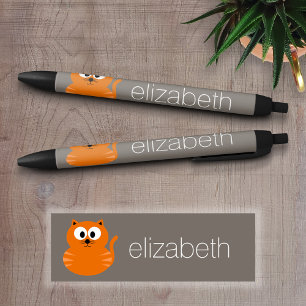 Leuke Oranje Vette Kat met Gepersonaliseerde Taupe Zwarte Inkt Pen