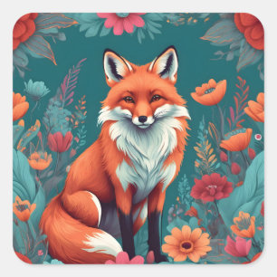 Leuke oranje vos vierkante sticker