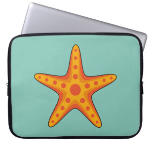 Leuke Oranje zeester Cartoon Laptop Sleeve