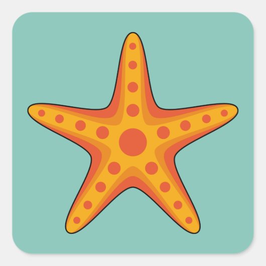 Leuke Oranje zeester Cartoon Vierkante Sticker (Voorkant)