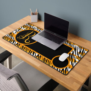 Leuke Oranje Zwarte Witte Tijger Strepen Monogram Bureaumat