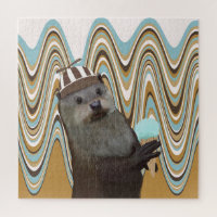 Leuke otter met ijs op wervelachtergrond