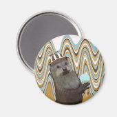 Leuke otter met ijs op wervelachtergrond magneet (Voorkant / Achterkant)