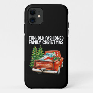 Leuke ouderwetse familie kerst vrachtwagen boom iPhone 11 hoesje