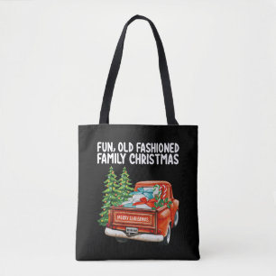 Leuke ouderwetse familie kersttruck boom draagtas