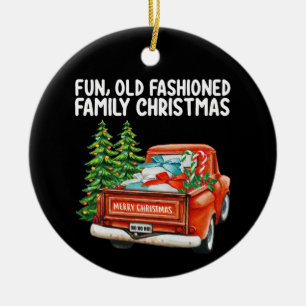 Leuke ouderwetse gezinskersttruckboom keramisch ornament