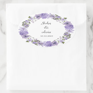 Leuke paarse bloemenbruiloft ovale sticker