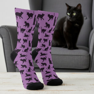 Leuke paarse en zwarte kattenprint sokken