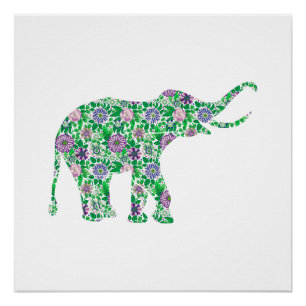 Leuke Paarse & groene olifant illustratie Perfect Poster