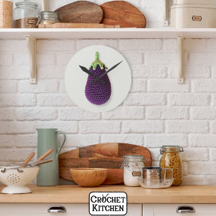 Leuke Paarse Moderne Minimal Crochet Aubergine Ronde Klok