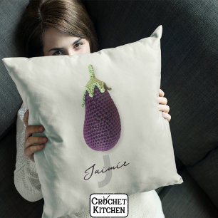 Leuke Paarse Moderne Minimal Haak Aubergine Naam Kussen