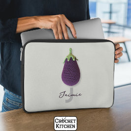 Leuke Paarse Moderne Minimal Haak Aubergine Naam Laptop Sleeve