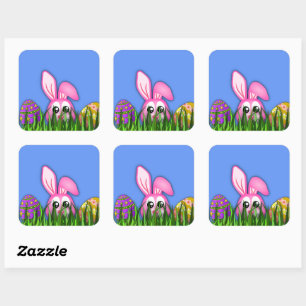 Leuke paashaas en eieren in Grass Square Sticker