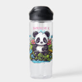 Leuke panda en bloemen waterfles (Achterkant)