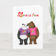Leuke panda en bruin beer 'love is love' kaart