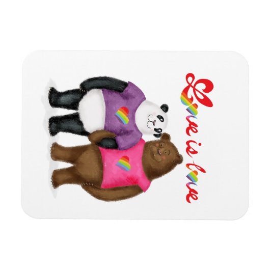 Leuke panda en bruin beer 'love is love' magneet (Horizontaal)