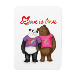 Leuke panda en bruin beer 'love is love' magneet