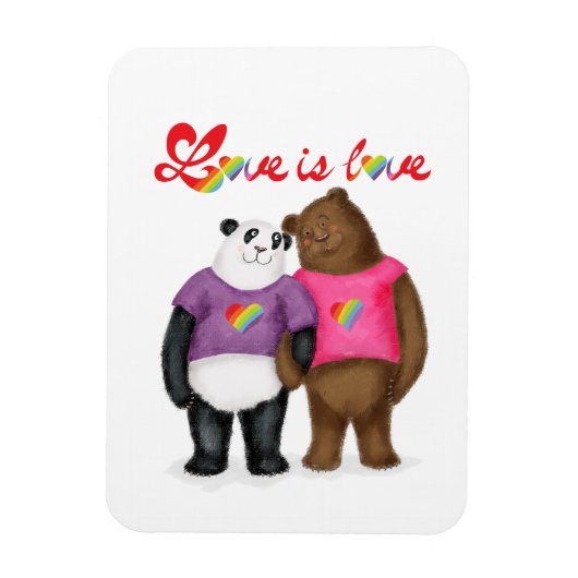 Leuke panda en bruin beer 'love is love' magneet (Verticaal)