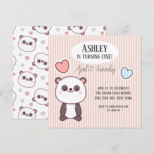 Leuke Panda Kawaii 1e Verjaardag Kaart (Voorkant / Achterkant)