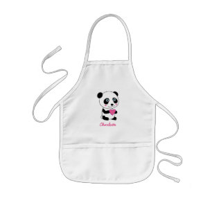 Leuke Panda met een Roze Gepersonaliseerd Hart Kinder Schort